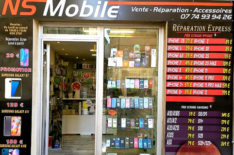 NS Mobile Nîmes est une boutique de vente et de réparation de téléphones mobile et de tablettes en centre-ville.